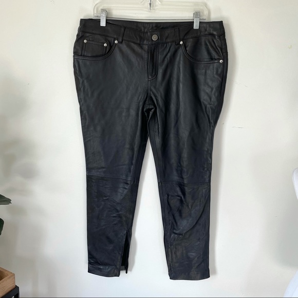 CREER New York 100% Lambskin Leather Black Moto Fitted Pants - Picture 5 of 8